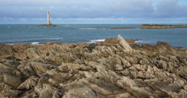 Latarnia Morska Goury Cap Hague Półwysep Cotentin Francja — Wideo stockowe