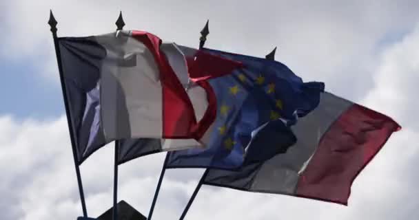 Banderas Francesas Europeas Ondeando Viento — Vídeo de stock