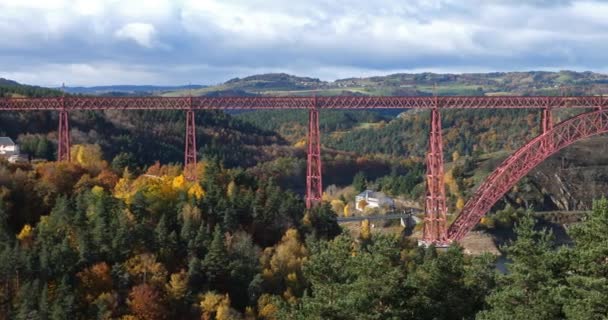 Garabit Viaduct Construído Por Gustave Eiffel Rio Truyere Departamento Cantal — Vídeo de Stock