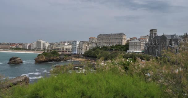 Biarritz Eski Liman Saint Eugenie Kilisesi Bask Ülkesi Fransa — Stok video