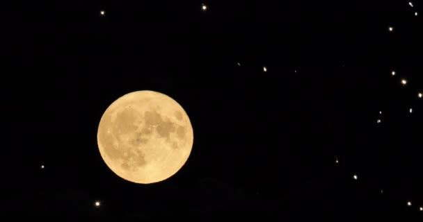 Firework Front Super Full Moon French Sky — Video Stock