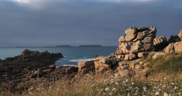 Pembe Granit Sahil Cotes Zırh Bölümü Fransa Brittany — Stok video