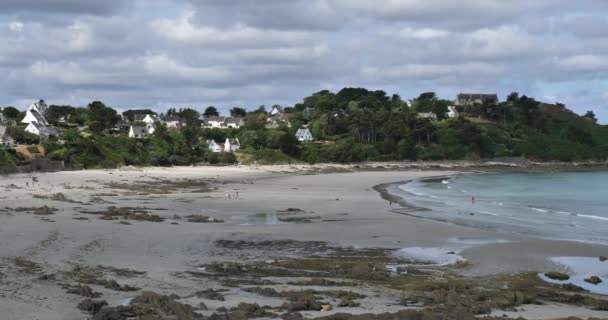 Locquirec Fransa Porz Bilec Brittany Plajına Bak — Stok video