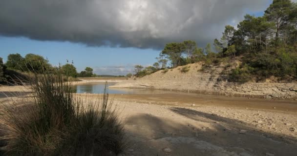 Lake Claret Zajištění Období Sucha Herault Oddělení Francie — Stock video