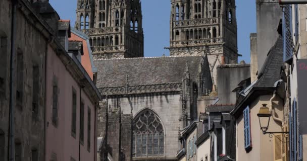 Kathedraal Van Saint Corentin Quimper Bretagne Frankrijk — Stockvideo