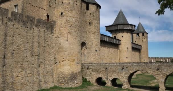 Carcassonne Den Största Fästningen Europa Aude Departement Frankrike — Stockvideo