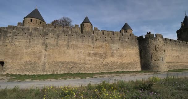 Carcassonne Den Största Fästningen Europa Aude Departement Frankrike — Stockvideo