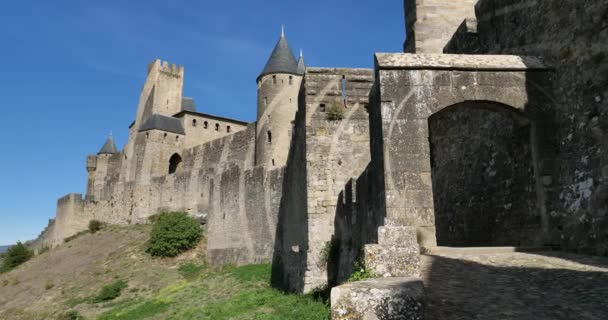 Carcassonne Den Största Fästningen Europa Aude Departement Frankrike — Stockvideo