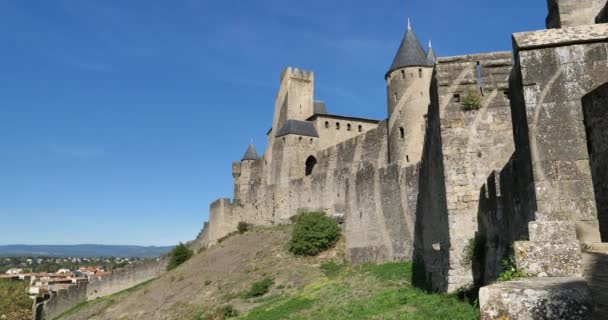 Carcassonne Μεγαλύτερο Κάστρο Φρούριο Στην Ευρώπη Διαμέρισμα Aude Γαλλία — Αρχείο Βίντεο