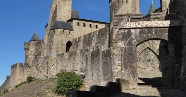 Carcassonne Μεγαλύτερο Κάστρο Φρούριο Στην Ευρώπη Διαμέρισμα Aude Γαλλία — Αρχείο Βίντεο