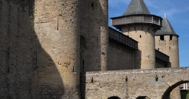 Carcassonne Den Största Fästningen Europa Aude Departement Frankrike — Stockvideo