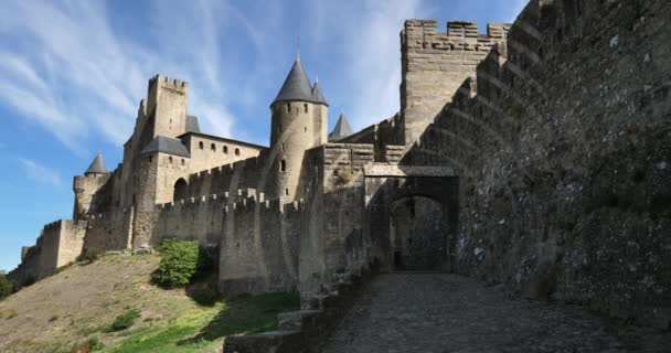 Carcassonne Największa Twierdza Zamkowa Europie Departament Aude Francja — Wideo stockowe