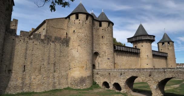 Carcassonne Największa Twierdza Zamkowa Europie Departament Aude Francja — Wideo stockowe