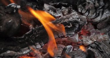 Yakacak odunları ve alevleri olan kamp ateşi