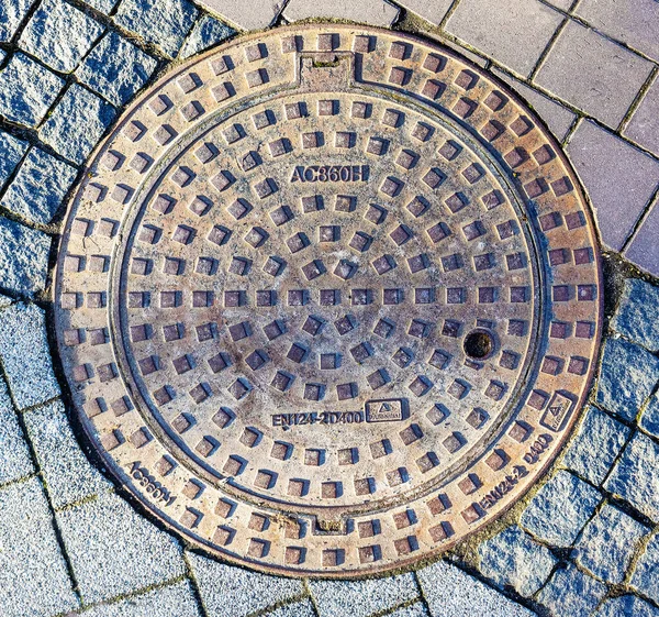 Top View Sewer Manhole Pavement Blocks Editorial City Panevezys Lithuania — Stockfoto