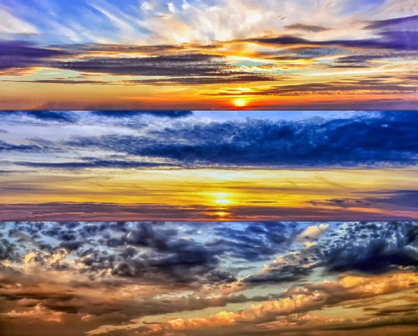 Automne Coucher Soleil Ciel Sombre Fond Collage Avec Des Nuages — Photo