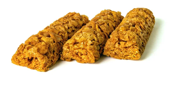 Trei Baruri Cereale Pentru Micul Dejun Vitamine Izolate Fundal Alb — Fotografie, imagine de stoc