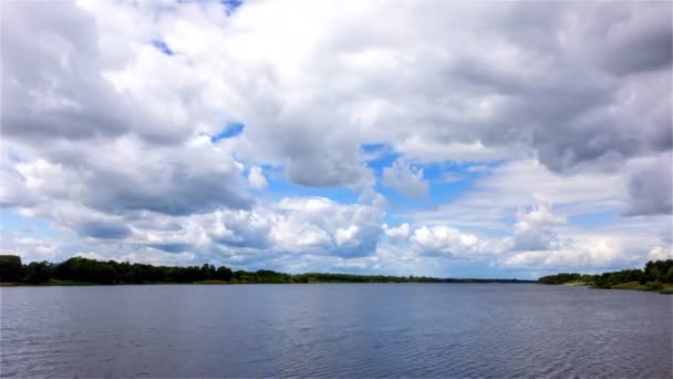 Summer Blue Sky Big White Clouds Pond Reflections Shores Time — Wideo stockowe