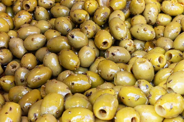 Sacco Olive Snocciolate Marinate Con Spezie Vicino Alla Luce Del — Foto Stock