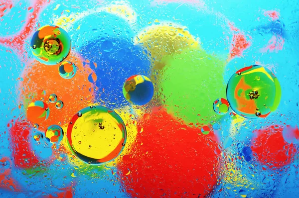 Abstrakcyjne Kolorowe Tło Różnymi Pęcherzykami Oleju Powierzchni Wody — Zdjęcie stockowe