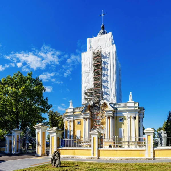 Cathedral Christ King Tower Restoration Blue Sky Panevezys Lithuania 2022 — Stock Photo, Image