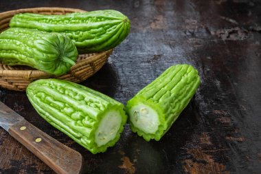 Fresh bitter gourd in a basket