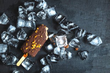 Ice cream chocolate bars On a black background