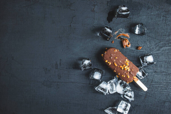 Ice cream chocolate bars On a black background