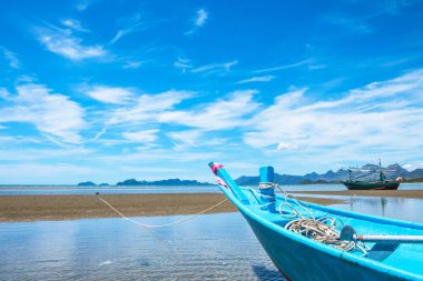 Blue boat and sea in summer