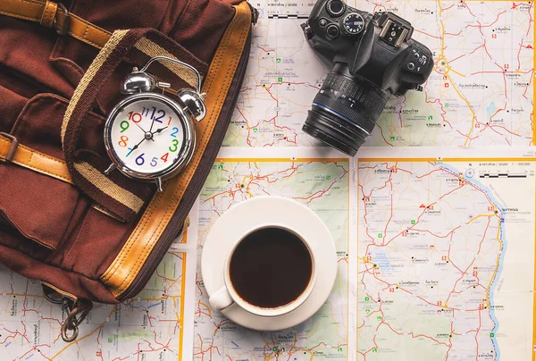 Mappa Macchina Fotografica Con Idee Pianificazione Viaggio — Foto Stock