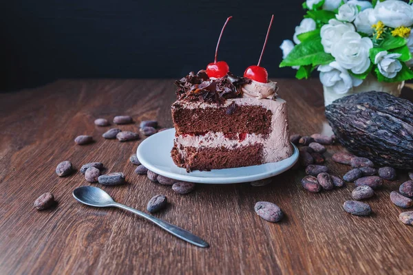 Chocolate Cake Cocoa Beans Making Chocolate — 스톡 사진