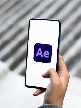 Assam, Hindistan - 20 Aralık 2020: Adobe After Effects logo on phone screen stock image.