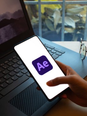 Assam, Hindistan - 20 Aralık 2020: Adobe After Effects logo on phone screen stock image.