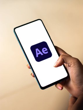 Assam, Hindistan - 20 Aralık 2020: Adobe After Effects logo on phone screen stock image.