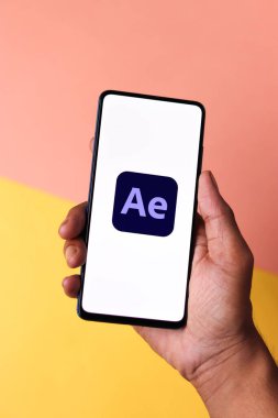 Assam, Hindistan - 20 Aralık 2020: Adobe After Effects logo on phone screen stock image.