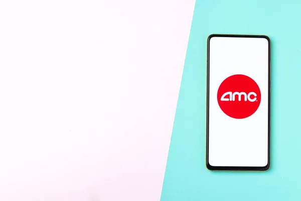 Assam Indien November 2020 Amc Teater Logotyp Telefonskärm Stock Bild — Stockfoto