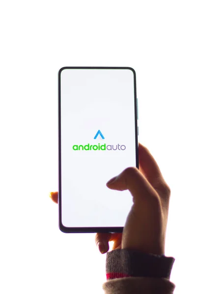 Assam Indien Januar 2020 Android Auto Logo Auf Dem Handybildschirm — Stockfoto