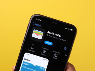 Assam, Hindistan - 30 Mart 2021: Telefon ekranında Apple Cüzdan logosu.