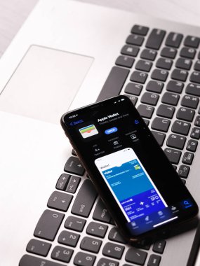 Assam, Hindistan - 30 Mart 2021: Telefon ekranında Apple Cüzdan logosu.