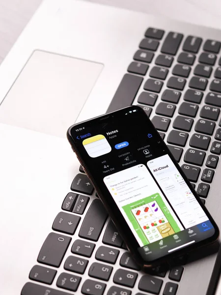Assam, Hindistan - 30 Mart 2021: Telefon ekranında Apple Notları logosu.