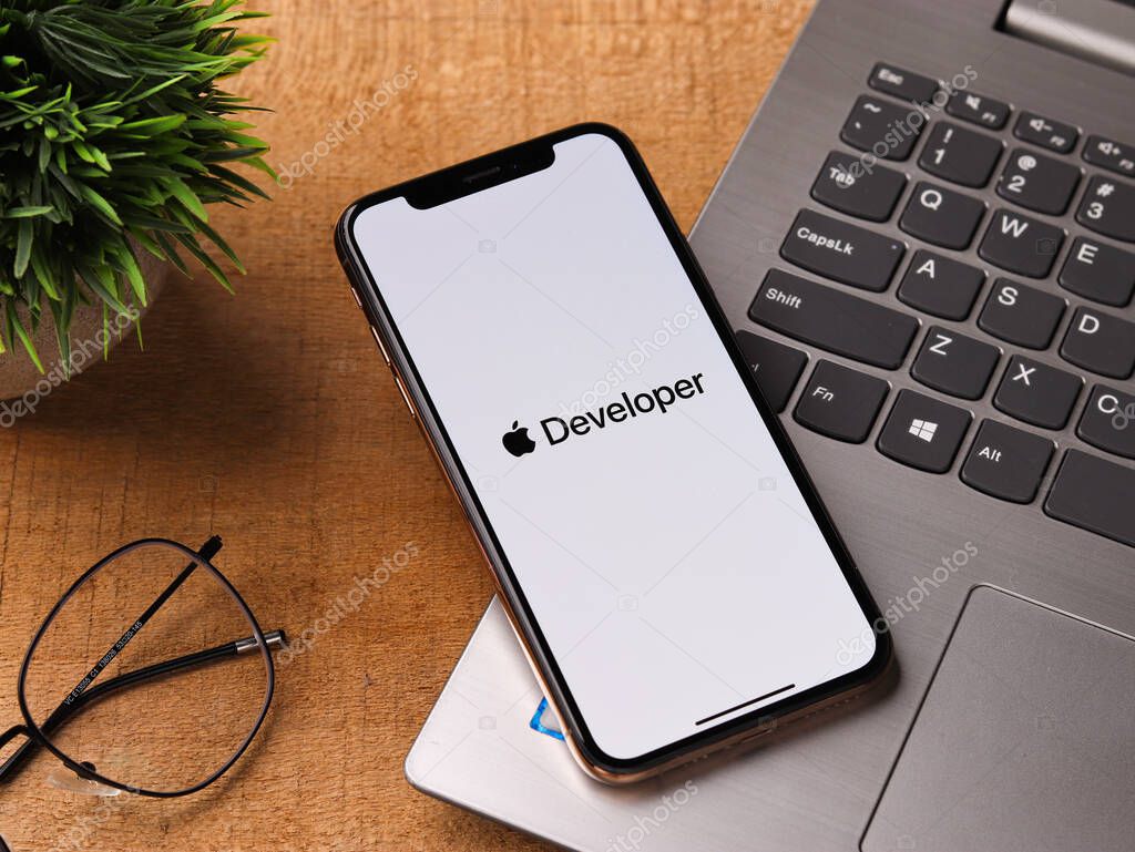 Assam, india - March 30, 2021 : Apple Developer logo on phone screen stock image.