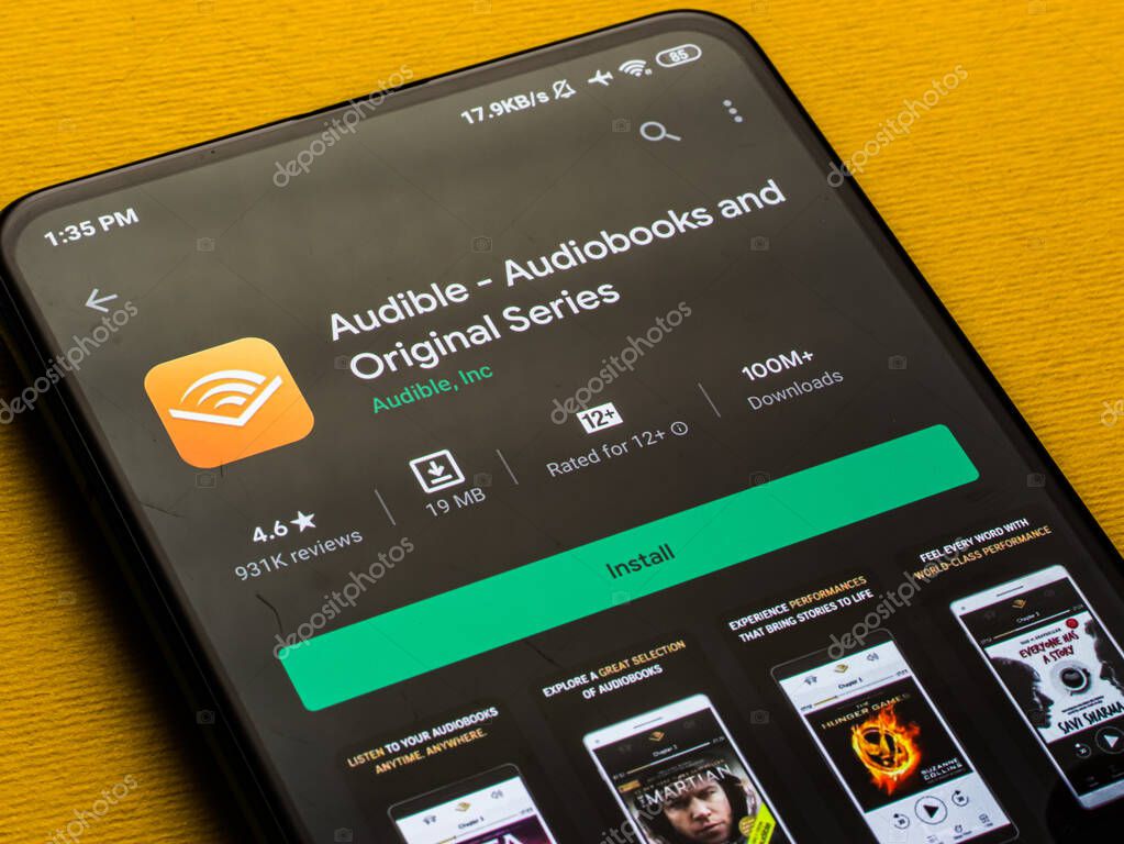 Assam, india - September 6, 2020 : Audible logo on phone screen stock image.