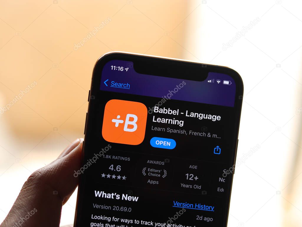 Assam, india - March 30, 2021 : Babbel logo on phone screen stock image.