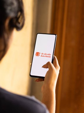 Assam, Hindistan - 18 Temmuz 2020: Baroda Bankası ünlü bir özel sektör bankası.