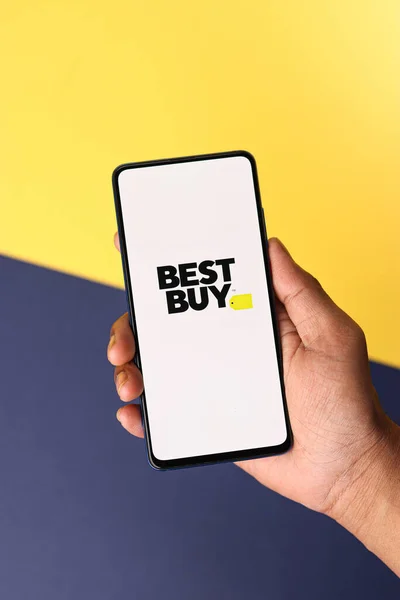 Logo Best Buy Ekranie Telefonu Obraz Zapasów — Zdjęcie stockowe