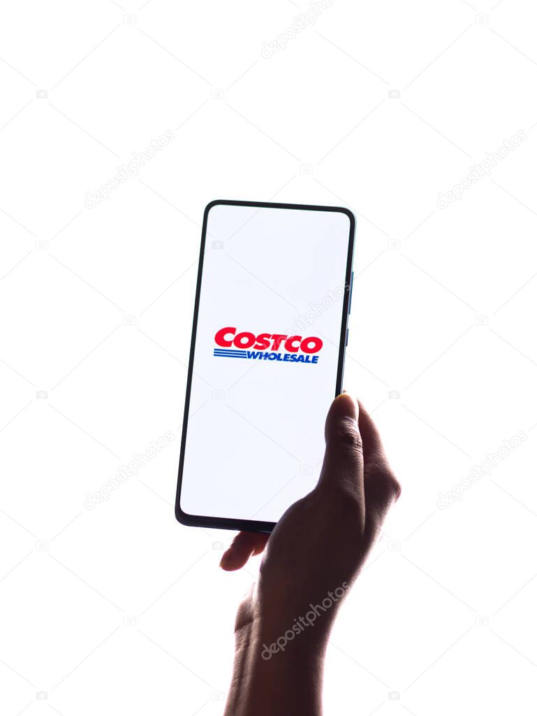 Assam, india - May 18, 2021 : Costco logo on phone screen stock image.