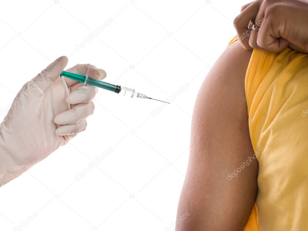Patient getting vaccinated against the flu covid19 or corona virus every year by the Ministry of Health at hospital in concept illness, outbreak, healthcare in life.