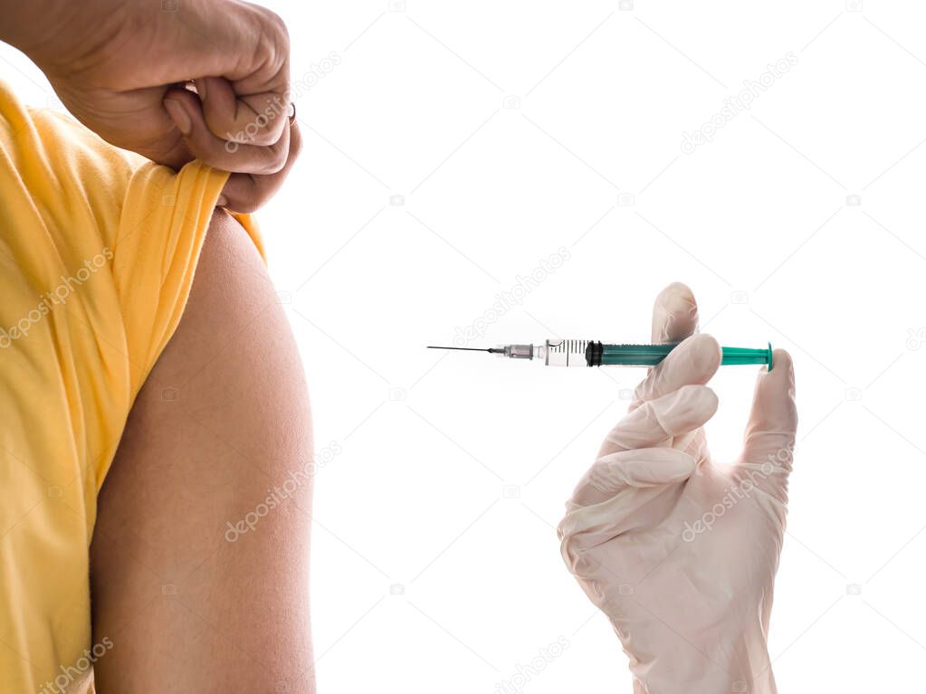 Patient getting vaccinated against the flu covid19 or corona virus every year by the Ministry of Health at hospital in concept illness, outbreak, healthcare in life.