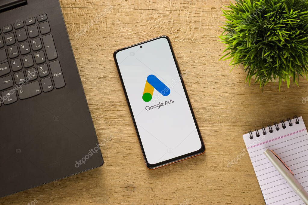 Assam, india - January 31, 2021 : Google Ads logo on phone screen stock image.