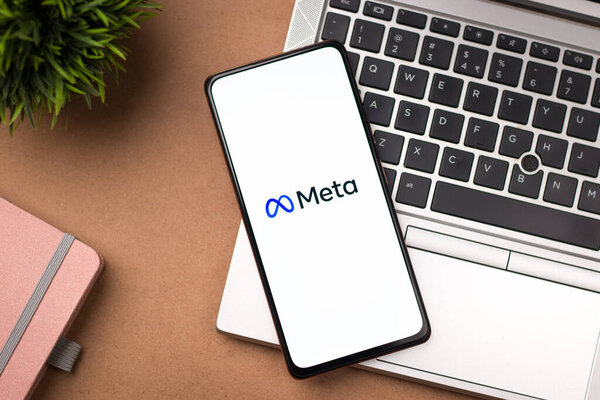 West Bangal, India - October 29, 2021 : Meta the new facebook name logo on phone screen stock image.